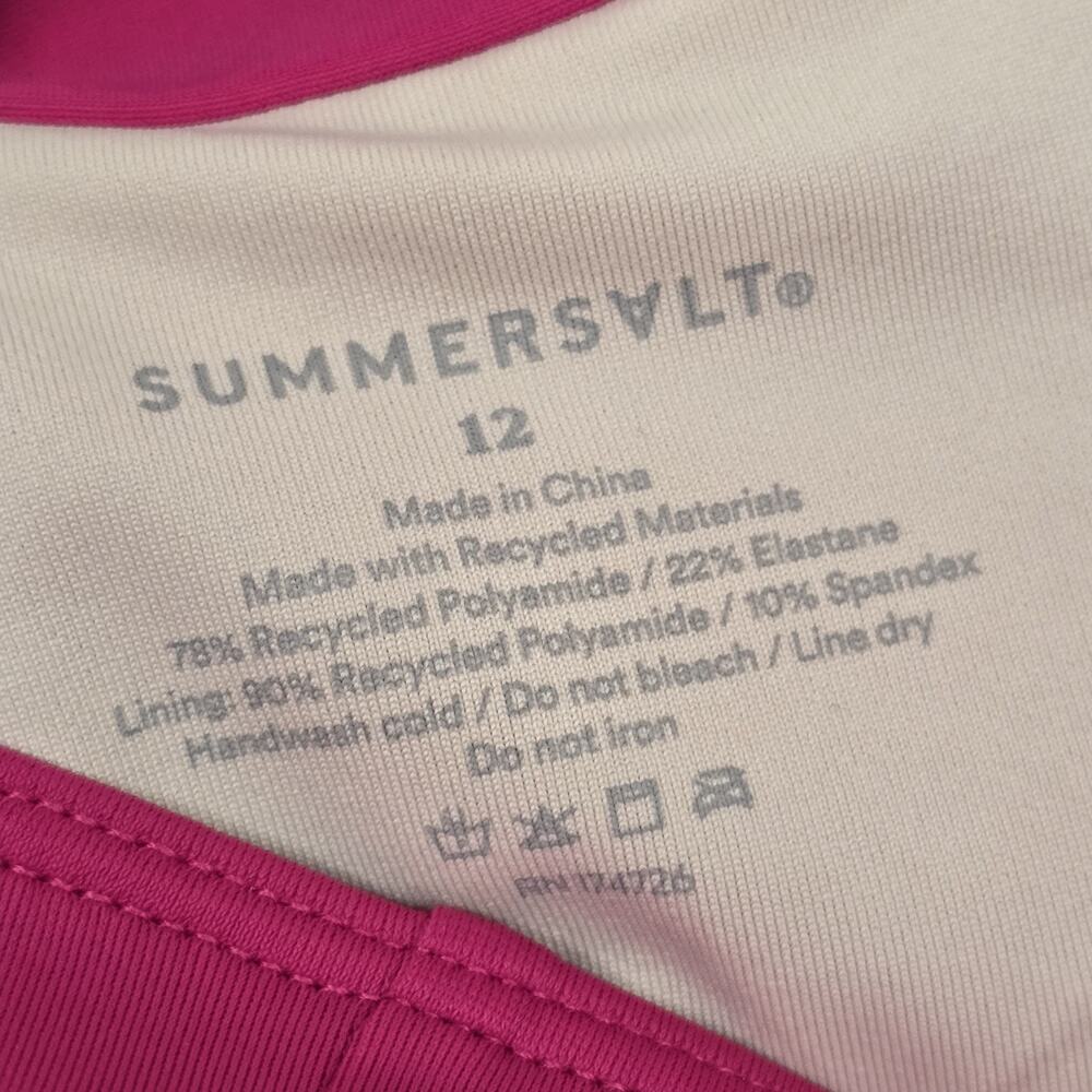 SUMMERSALT Womens One Piece Swimsuit Sz 12 Hot Pink V Neck Front Square Back - Picture 6 of 9